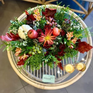 Cesto-Otono-2 Centro Otoño con flores y frutas de temporada