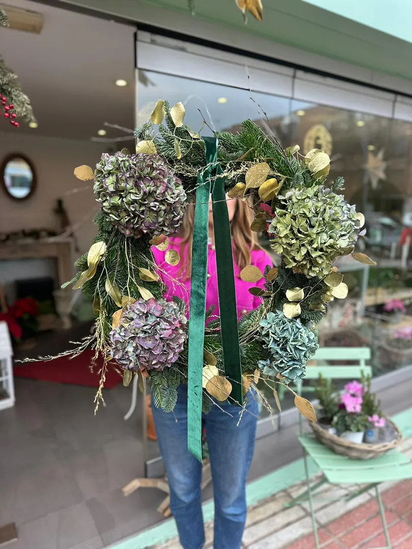 Corona de Navidad con Hortensias Secas