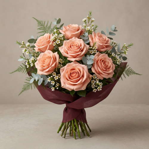 Ramo de rosas rosa empolvado